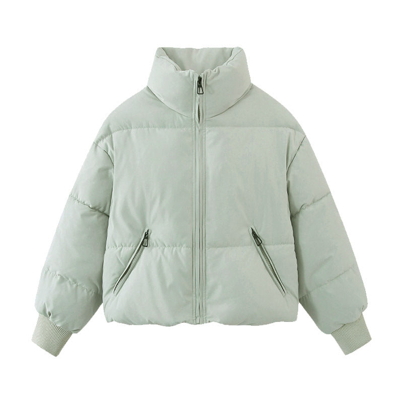 Women's Short Quilted Puffer with High Standing Collar and Ribbed Cuffs Mune Fashion