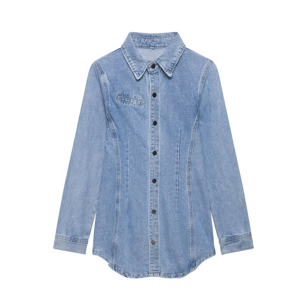 Women's Oversize Denim Shirt Jacket with Tailored Darts and Press Studs Mune Fashion