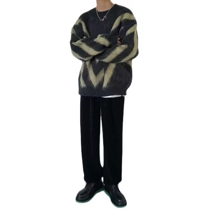 Men's Fashionable Chunky Knit Sweater with Chevron Pattern Mune Fashion