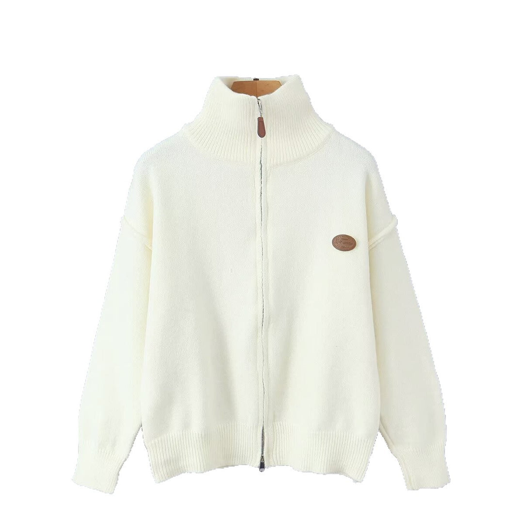 Women Oversized Zip Cardigan made of fine knit with high ribbed collar Mune Fashion