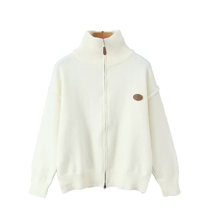 Women Oversized Zip Cardigan made of fine knit with high ribbed collar Mune Fashion