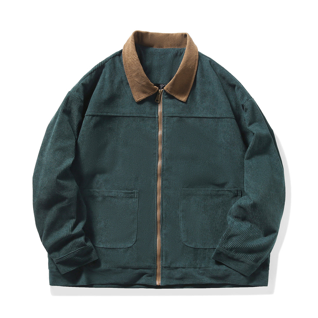 Men's fine corduroy transitional jacket with full-length zipper, contrast collar, and patch pockets Mune Fashion