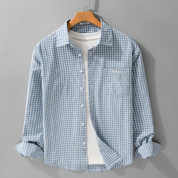 Men's overshirt shirt in fine Vichy check made of soft cotton twill with applied breast pocket Mune Fashion