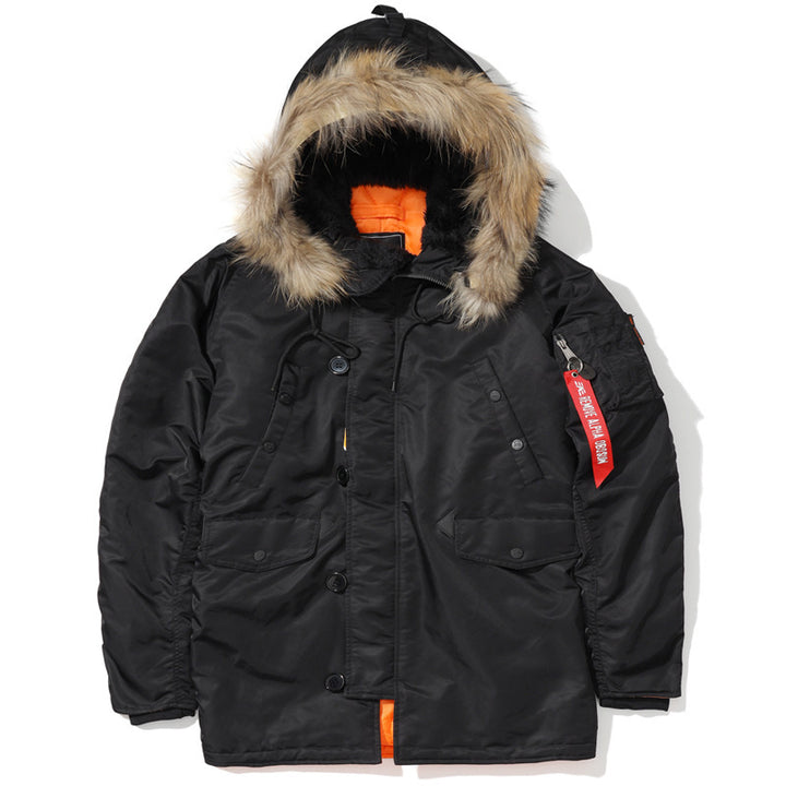 Men's expedition parka with detachable faux fur hood, thermal padding, and sleeve organizer Mune Fashion