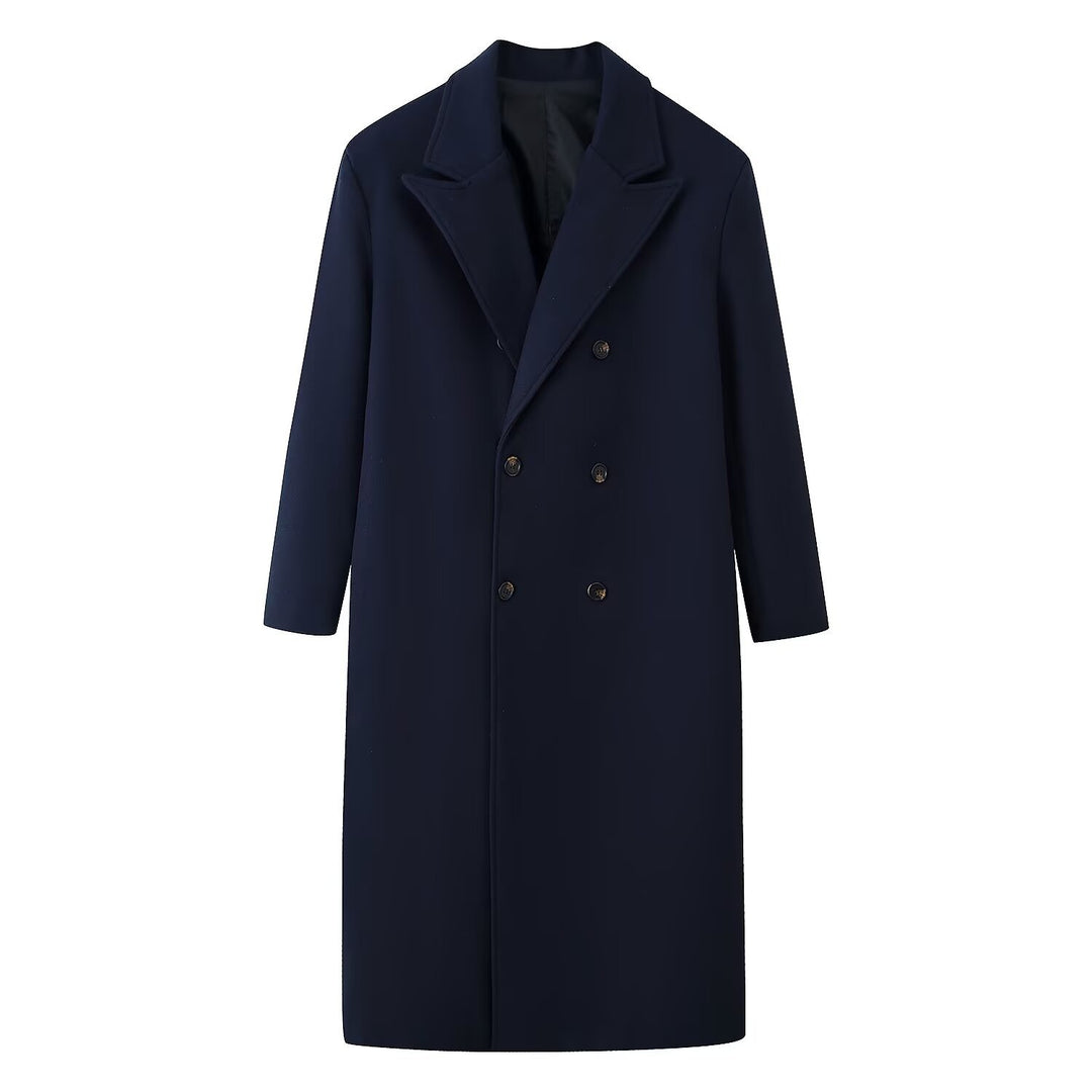 Men's Double-Breasted Long Coat with Narrow Lapels and Straight Cut Mune Fashion