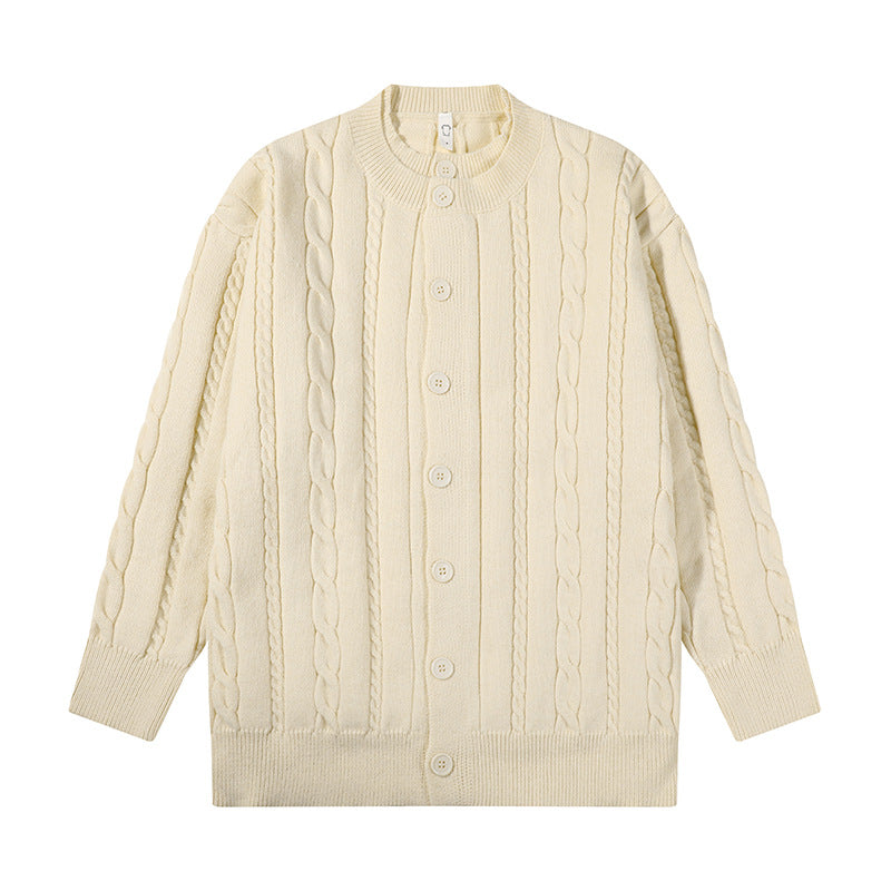 Unisex oversized cable knit cardigan with button placket and round neck Mune Fashion