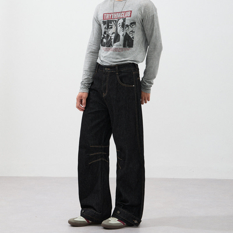 Men's ultra-wide denim trousers in palazzo cut with adjustable hem tabs Mune Fashion