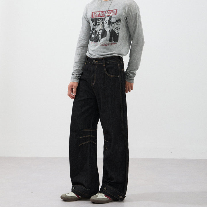 Men's ultra-wide denim trousers in palazzo cut with adjustable hem tabs Mune Fashion