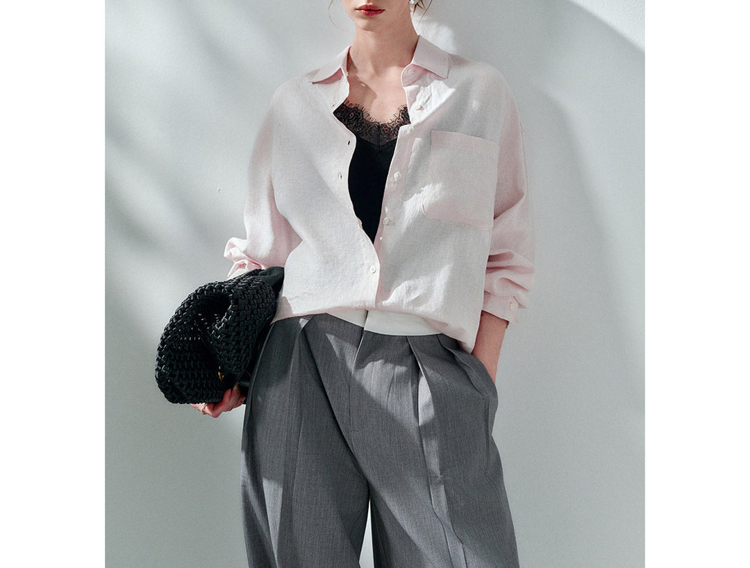 Women High-Quality Linen Blouse with Long Sleeves Mune Fashion