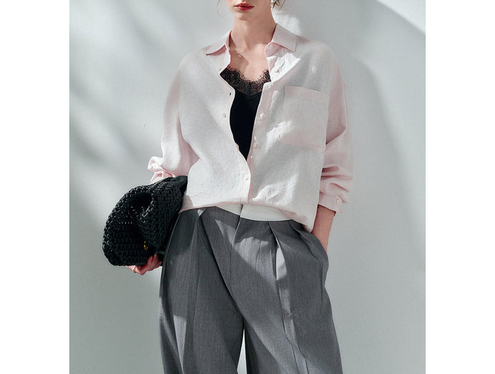 Women High-Quality Linen Blouse with Long Sleeves Mune Fashion