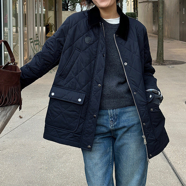 Women's Fashion Quilted Jacket with High Collar and Large Pockets Mune Fashion