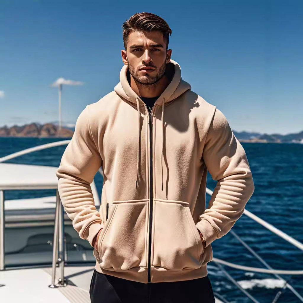 Men's hooded sweatshirt jacket with full zip, kangaroo pocket and adjustable hood Mune Fashion