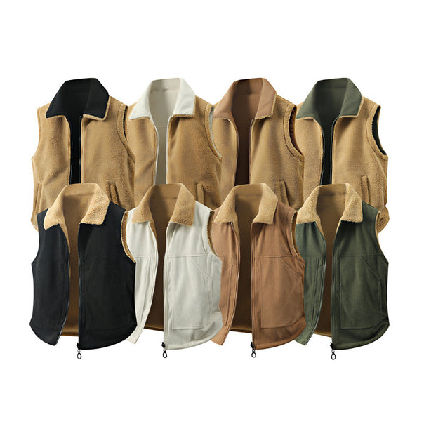 Men's nano cord sleeveless vest with teddy lining, stand-up collar and two-way zipper Mune Fashion