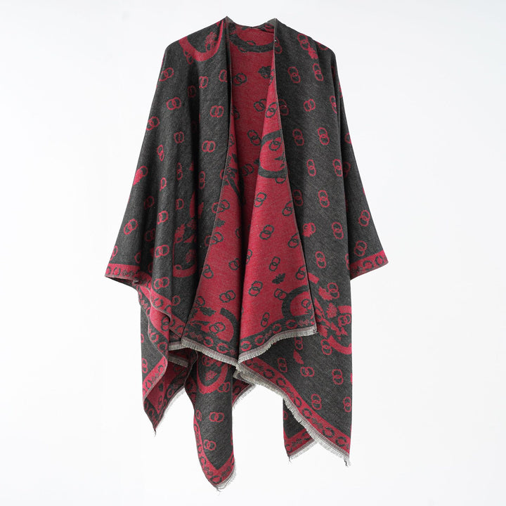 Women's Reversible Jacquard Wrap with Fringe and Generous Wrap Silhouette Mune Fashion