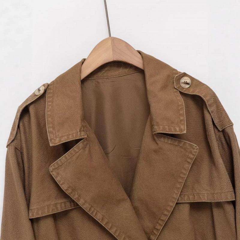 Women's Short Cut Utility Jacket in Field Style with Wide Lapels and Tailored Waistband Mune Fashion