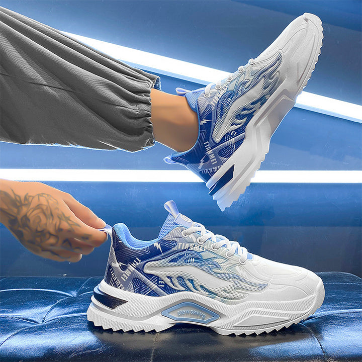 Unisex light fashion platform sneakers with breathable mesh, dynamic wave print, and padded entry Mune Fashion