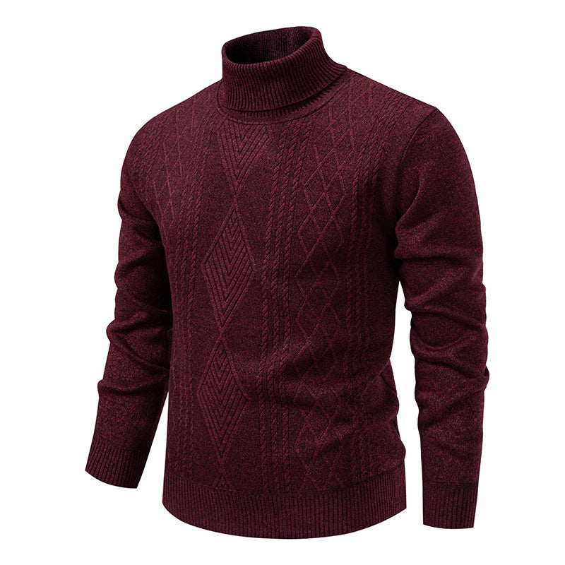 Men's fine-knit turtleneck sweater with structured cable pattern texture and slim fit Mune Fashion