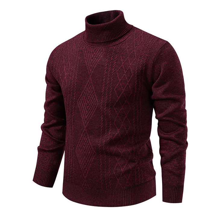 Men's fine-knit turtleneck sweater with structured cable pattern texture and slim fit Mune Fashion