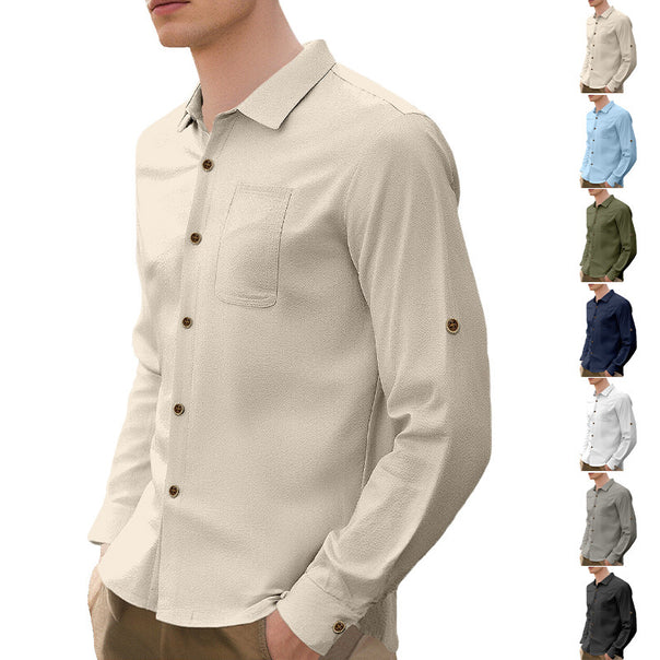 Men's breathable structured business shirt with breast pocket wooden button placket and ergonomic shoulder fit Mune Fashion