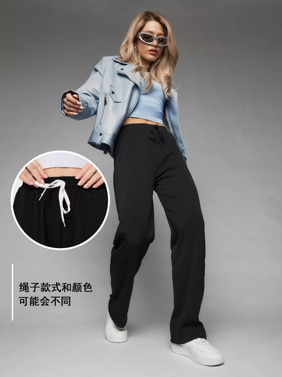 Ladies wide high-cut lounge pants with elastic waistband and drawstring Mune Fashion