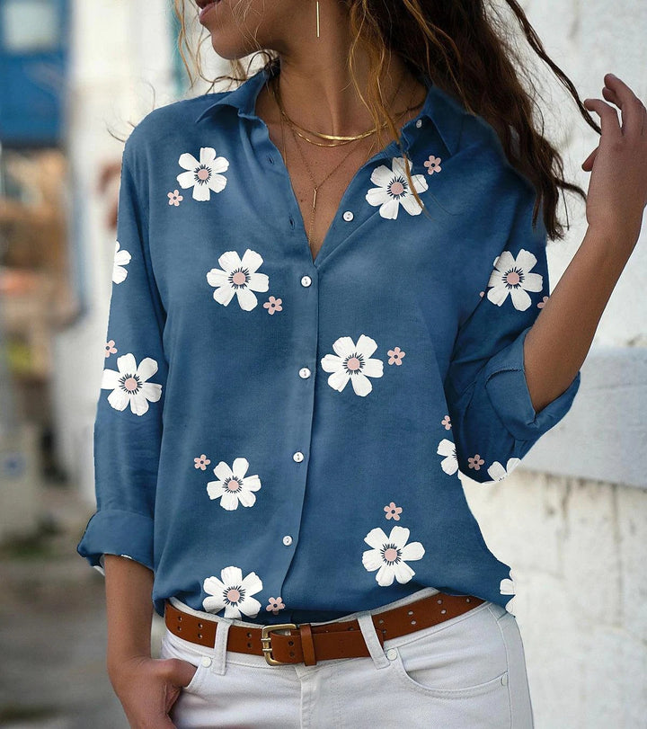 Women's loose shirt blouse with floral print and rolled sleeves Mune Fashion