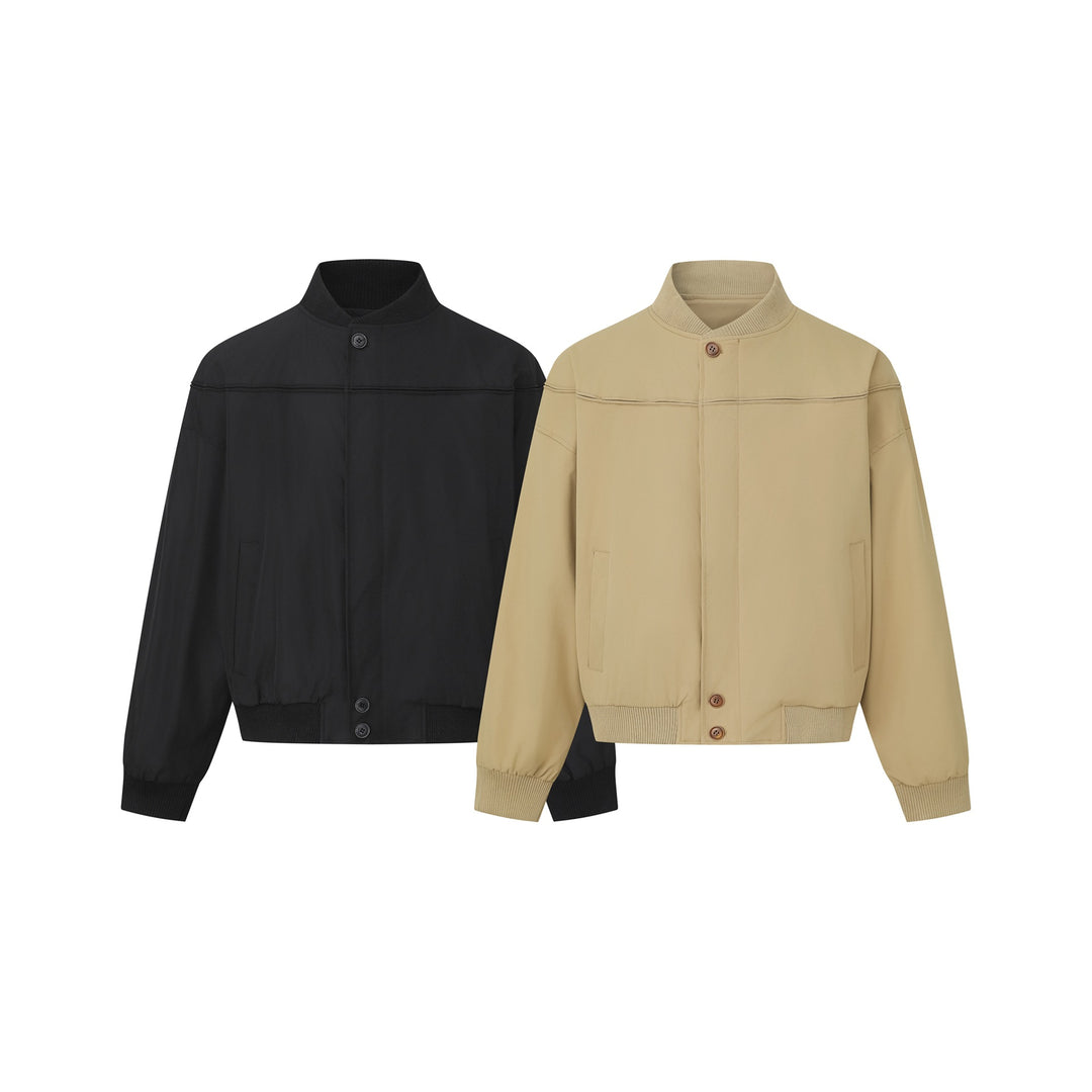 Unisex Short Cut Boxy Blouson with High Ribbed Collar, Concealed Button Placket and Elastic Waistband Mune Fashion