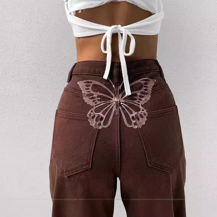 Women's high-waisted denim jeans with straight leg, extra length and relaxed-fit silhouette Mune Fashion