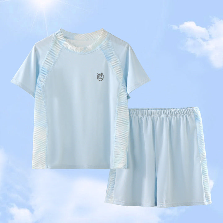Women's UV protection bath set with short sleeve rash guard and elastic swimming shorts Mune Fashion