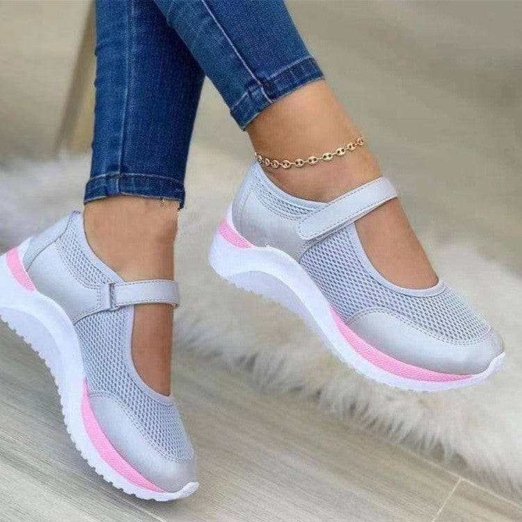 Women Breathable Mary-Jane Sneakers with Velcro Closure and Memory Foam Sole Mune Fashion