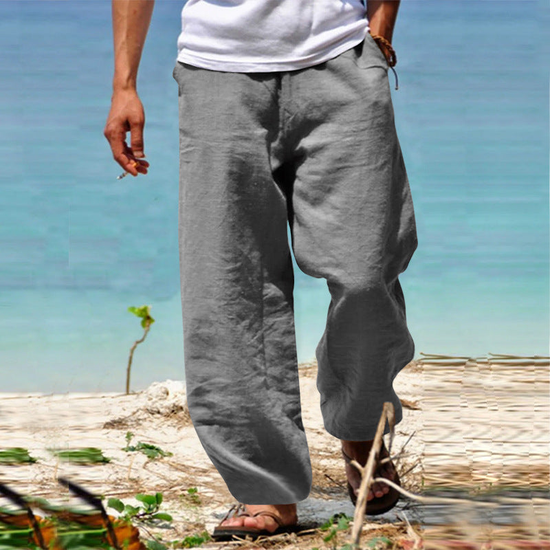 Men's Breezy Beach Pants in Baggy Cut made of Linen Blend with Drawstring Mune Fashion
