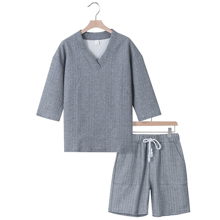Unisex casual lounge set with V-neck top and drawstring shorts Mune Fashion