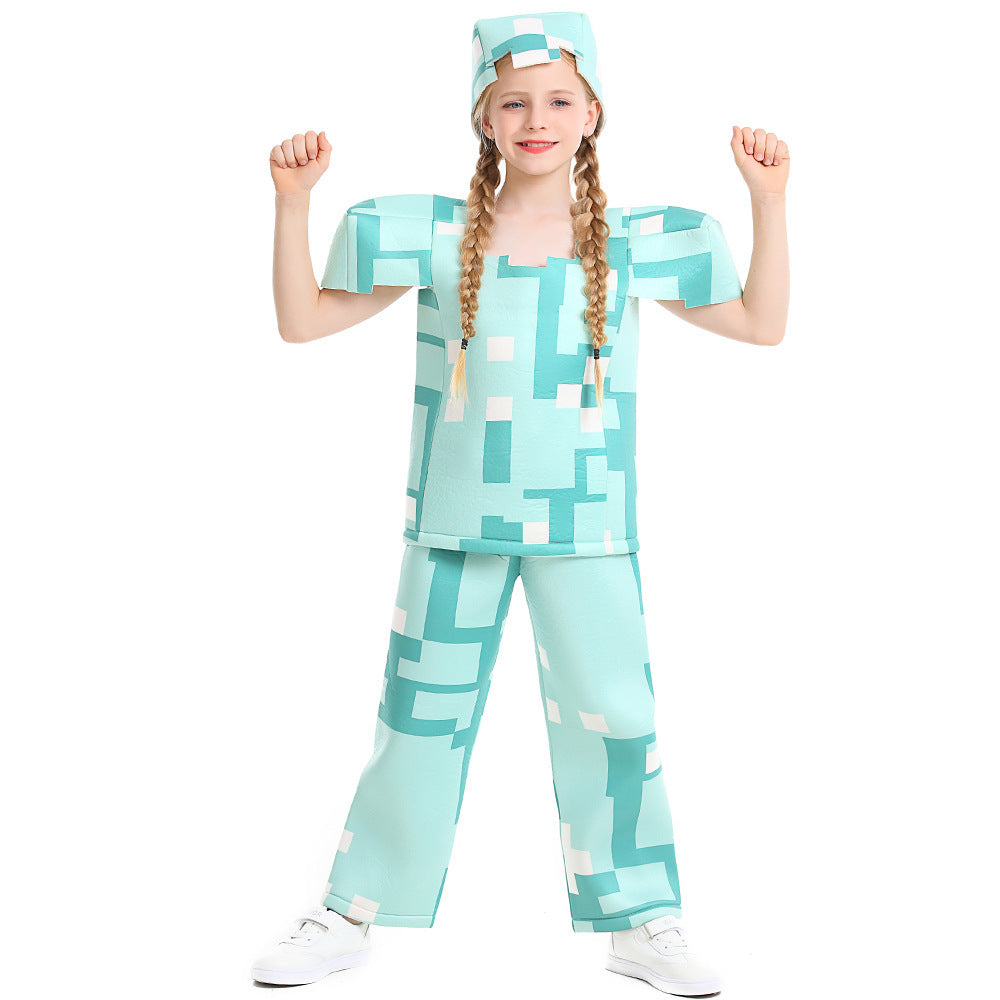 Girls Minecraft Costume with Geometric Pattern and Casual Fit Mune Fashion