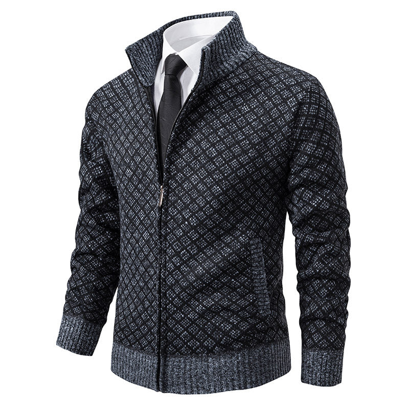 Men's patterned cardigan with stand collar and full zip Mune Fashion