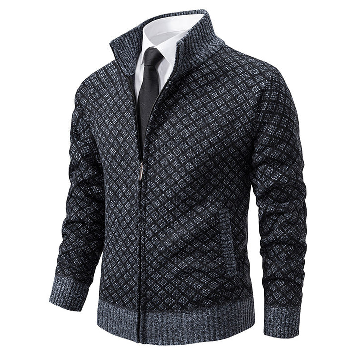Men's patterned cardigan with stand collar and full zip Mune Fashion