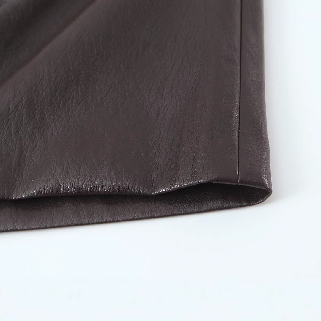 Women's Long Cut Faux Leather Midi Skirt with Straight Cut and Slim Silhouette Mune Fashion