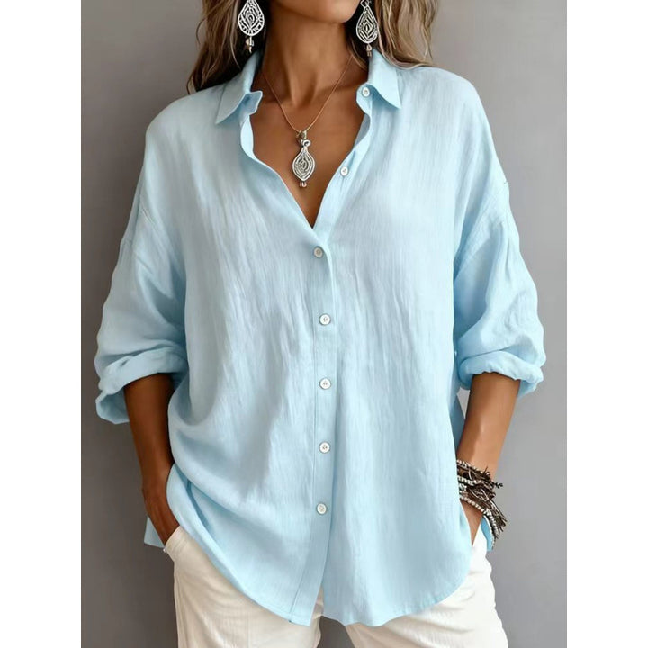 Women's Loose Linen Look Shirt with Oversized Cut and Round Hem Mune Fashion