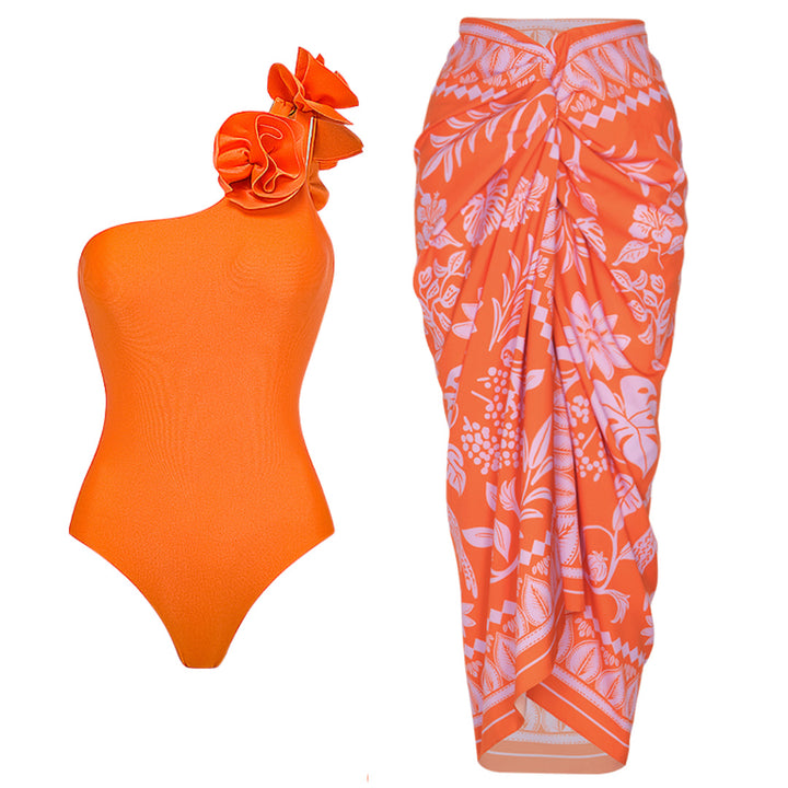 Women's one-piece swimsuit with voluminous ruffle detail and matching wrap skirt Mune Fashion