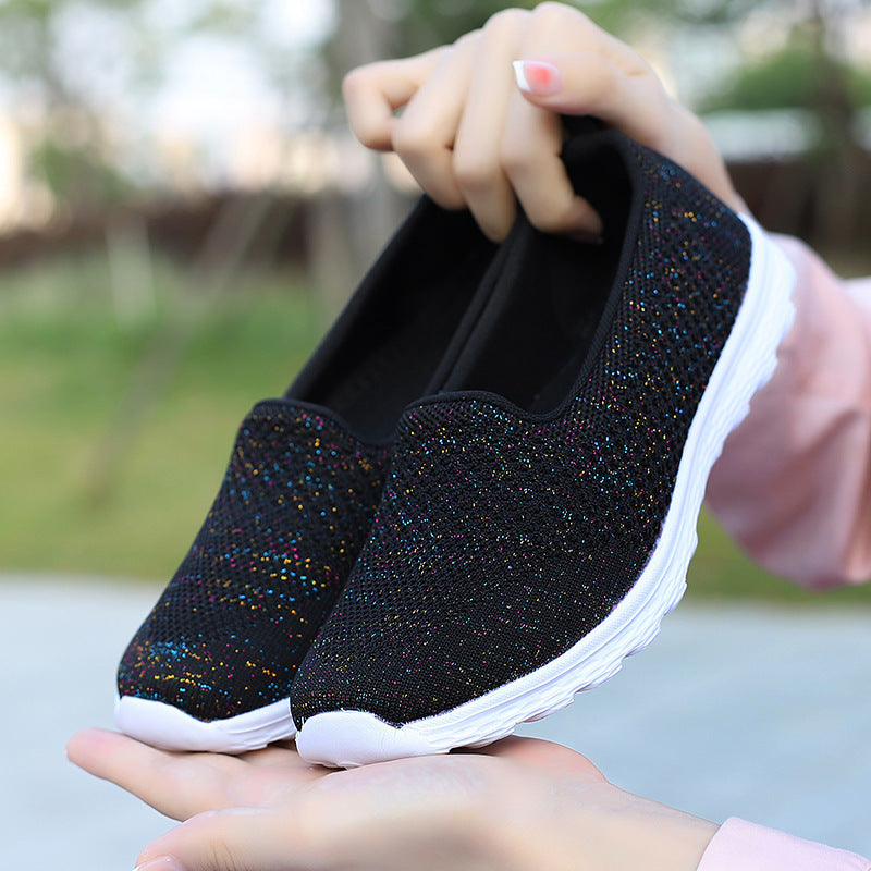 Women's light knitted slip-on sneakers with glitter threads, elastic entry, and flexible lightweight sole Mune Fashion