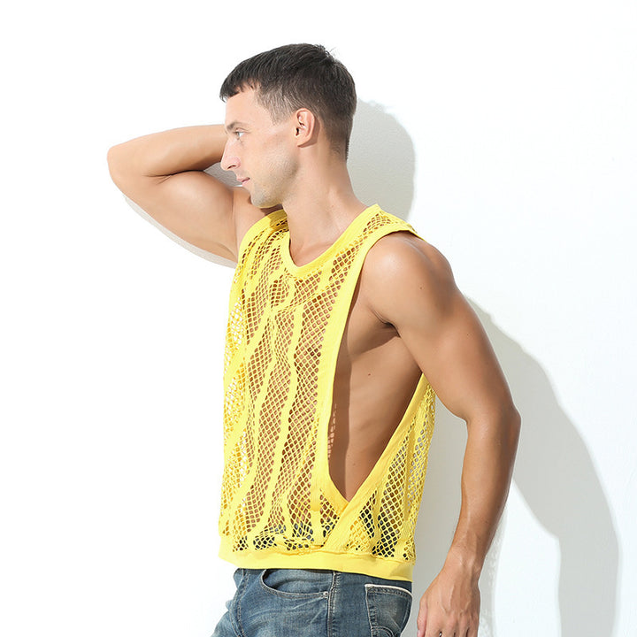 Women's airy hole knit mesh top with wide straps and elastic hem Mune Fashion