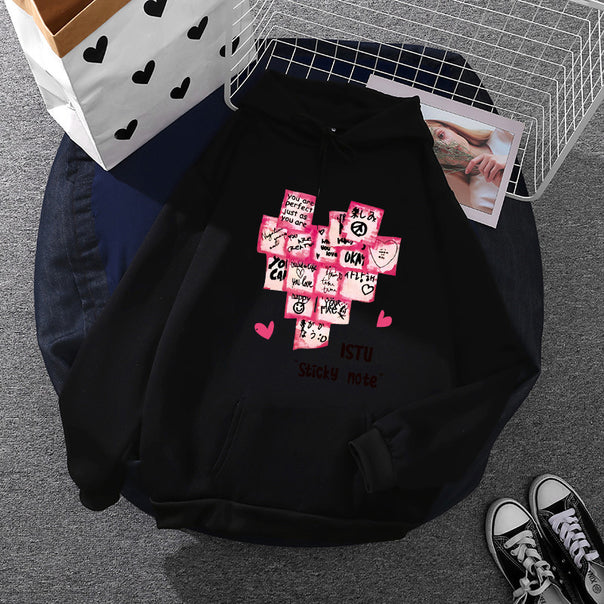 Women's hoodie with sticky note graphic, kangaroo pocket, and soft fleece lining Mune Fashion