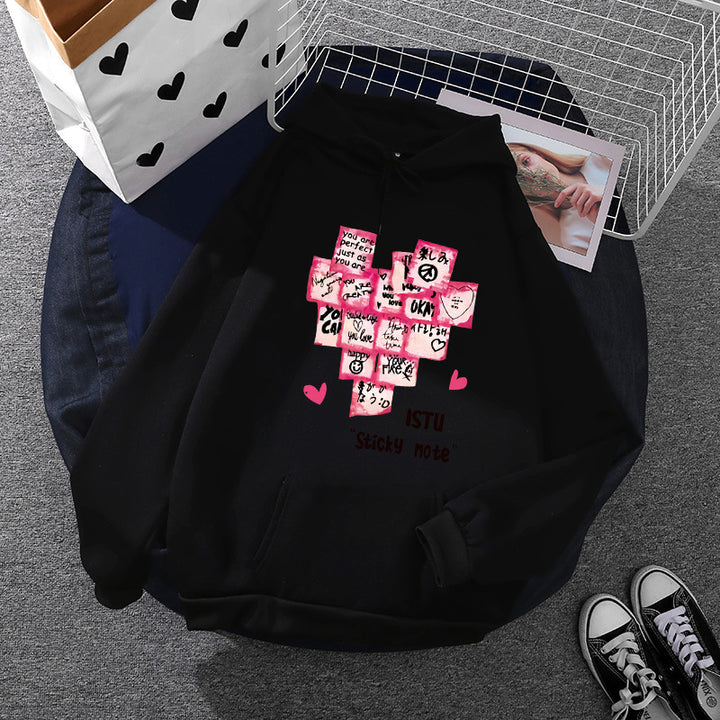 Women's hoodie with sticky note graphic, kangaroo pocket, and soft fleece lining Mune Fashion