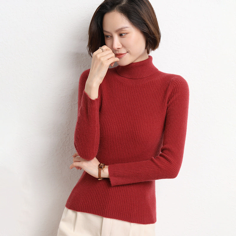 Women's Tailored Fine Knit Turtleneck Sweater with Fine Ribbed Texture and Cashmere Look Mune Fashion