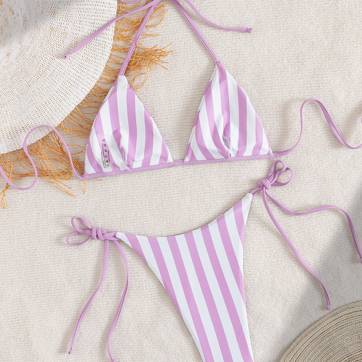Women's triangle bikini with trendy stripes and playful ties Mune Fashion