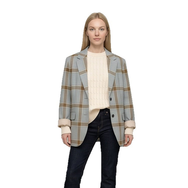 Women Oversize Check Blazer in Glencheck with boxy silhouette and falling lapels Mune Fashion