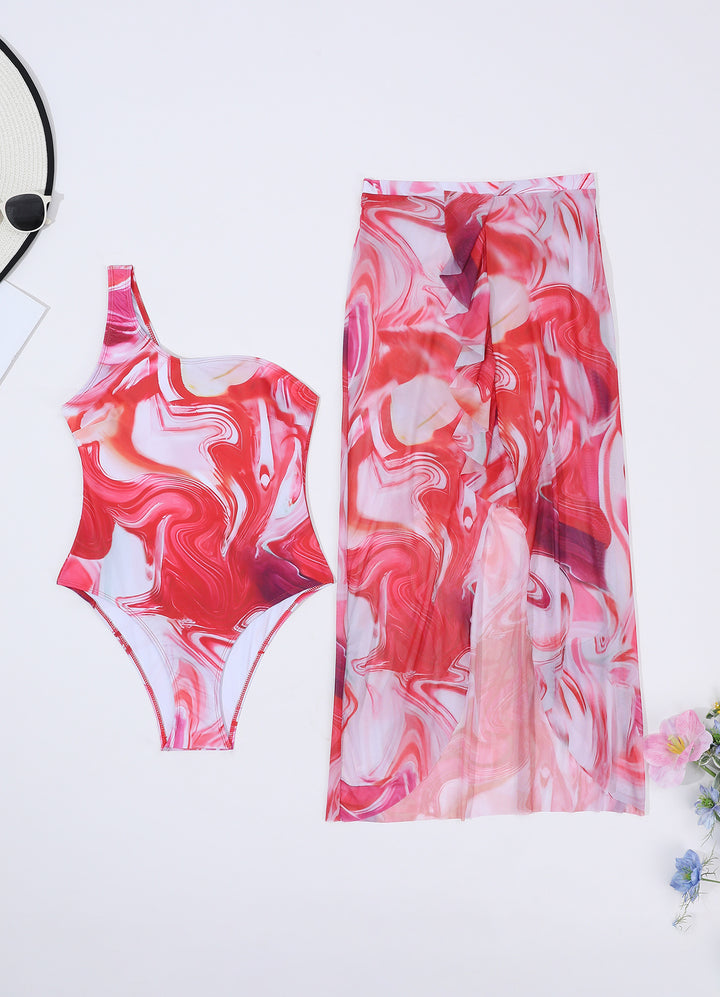 Ladies Elegant Asymmetrical Swimsuit with Matching Pareo Mune Fashion