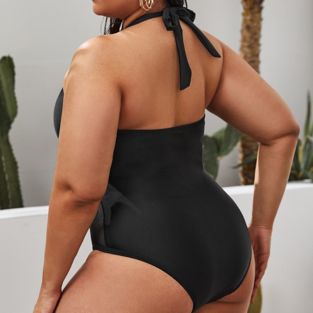 Women's One-Piece Swimsuit with Deep V-Neck and Transparent Inserts Mune Fashion