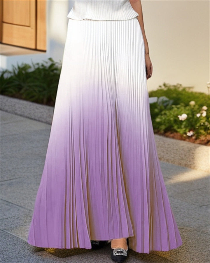 Women's nano pleated maxi skirt with seamless color gradient, high waistband and flowing A-line Mune Fashion
