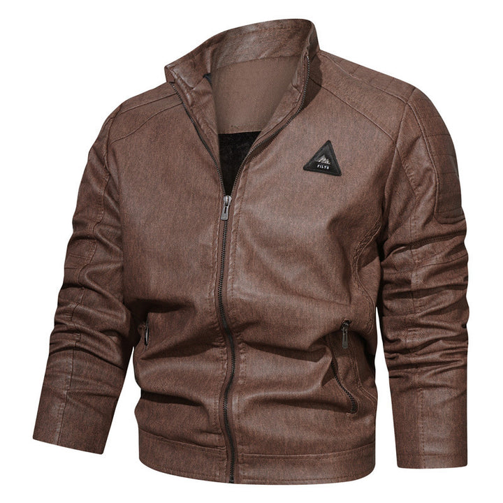 Men's Denim Look Bomber Jacket with Stand-Up Collar and Quilted Shoulders Mune Fashion