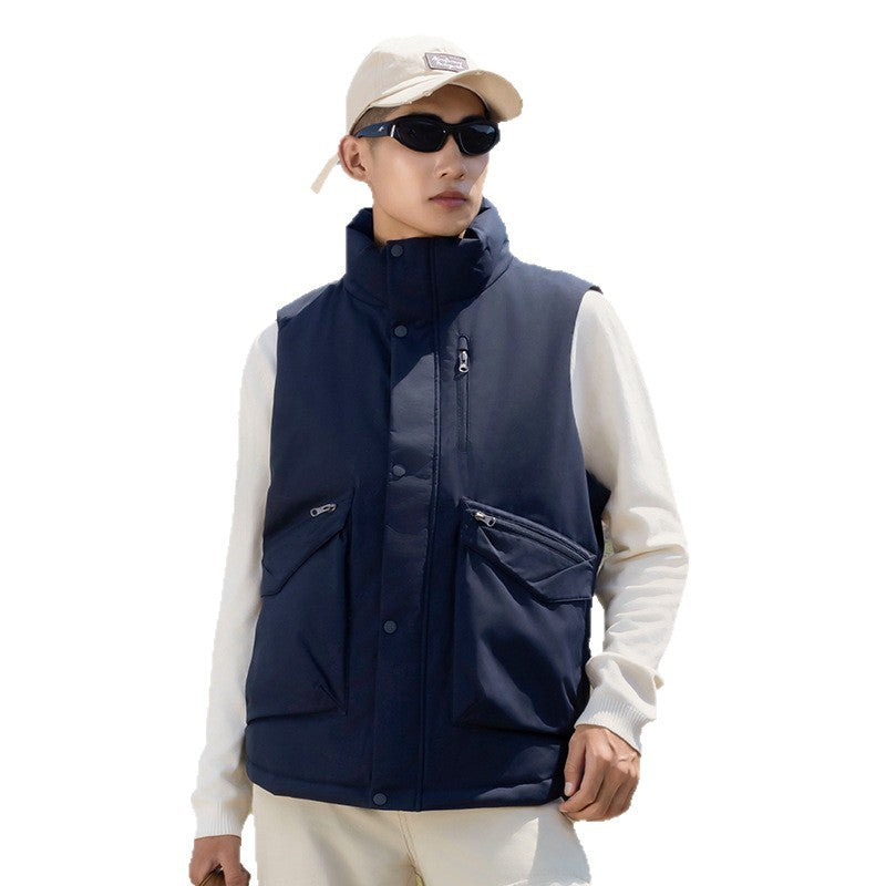 Men's quilted vest with high stand-up collar and multifunctional zip pockets Mune Fashion