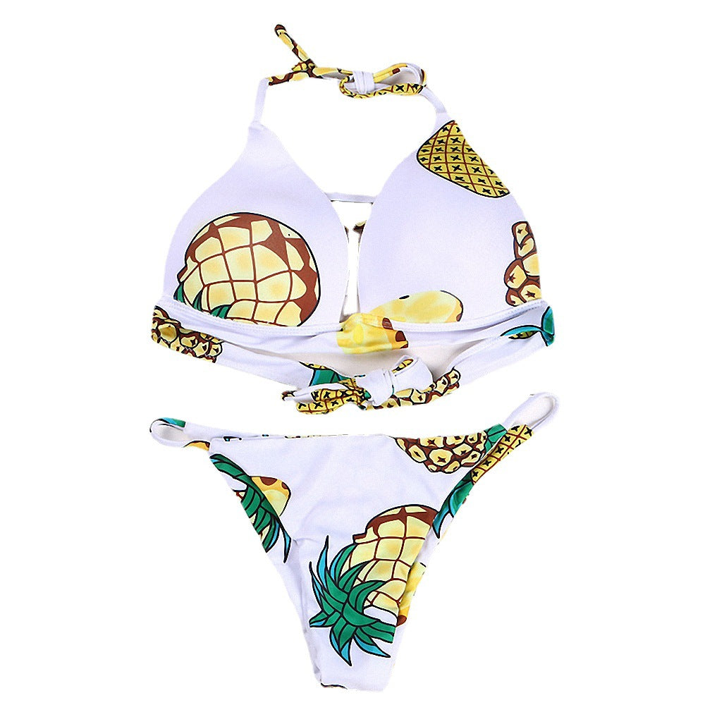 Women's Triangle Bikini with Cheerful Pineapple Pattern Mune Fashion